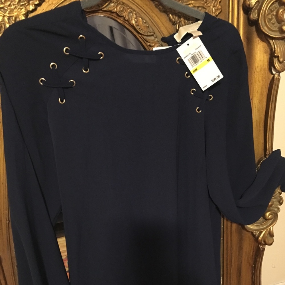 Michael Kors navy long sleeve blouse